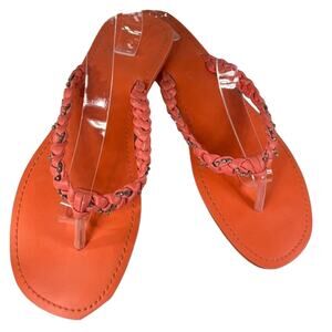 Coral Braided Jeweled Strap Flat Flip Flop Size 11/12.  Beach Coastal Summer Fun